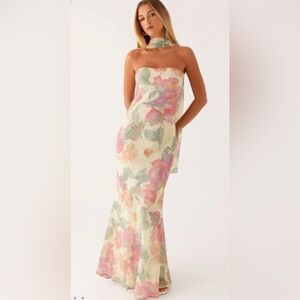 Floral Slip Dress in Cream and Pastel Pink